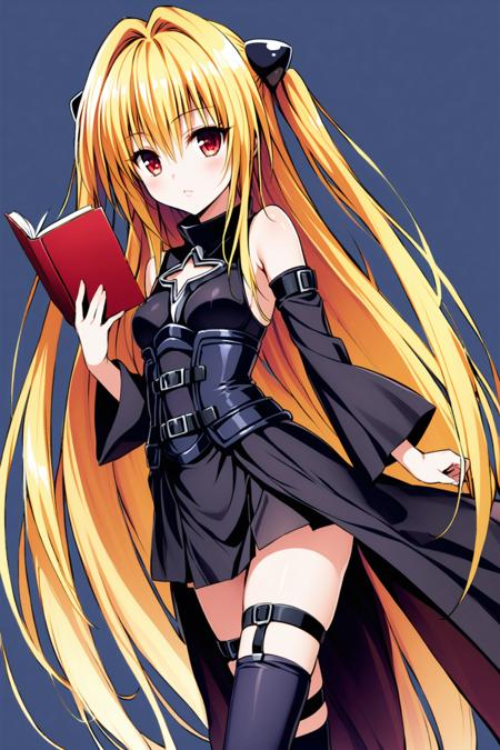 31593-98181-konjiki no yami,1girl,solo,long hair,blonde hair,book,thigh strap,detached sleeves,very long hair,red eyes,white background,hold.png